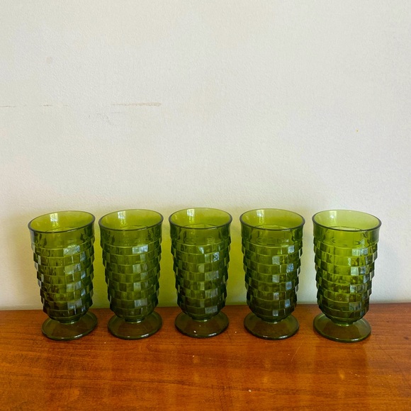 Vintage Indiana Green Glassware Set of 5